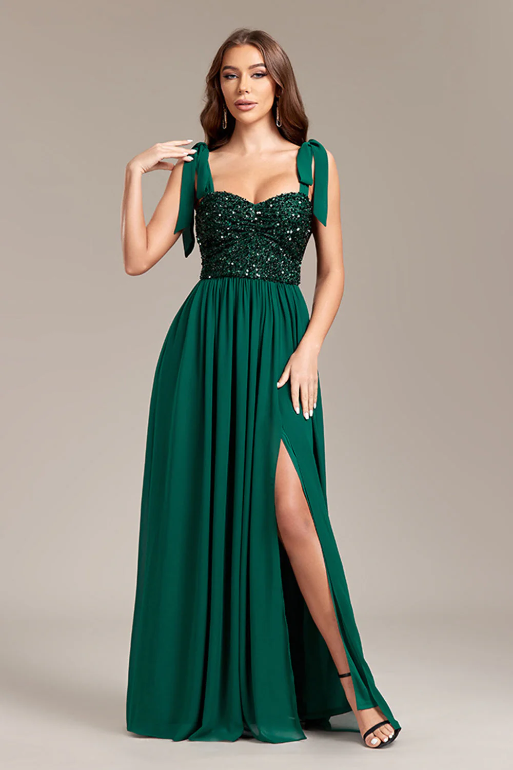 Sparkly Green Sequins Long Prom Dress With Slit - Image 3