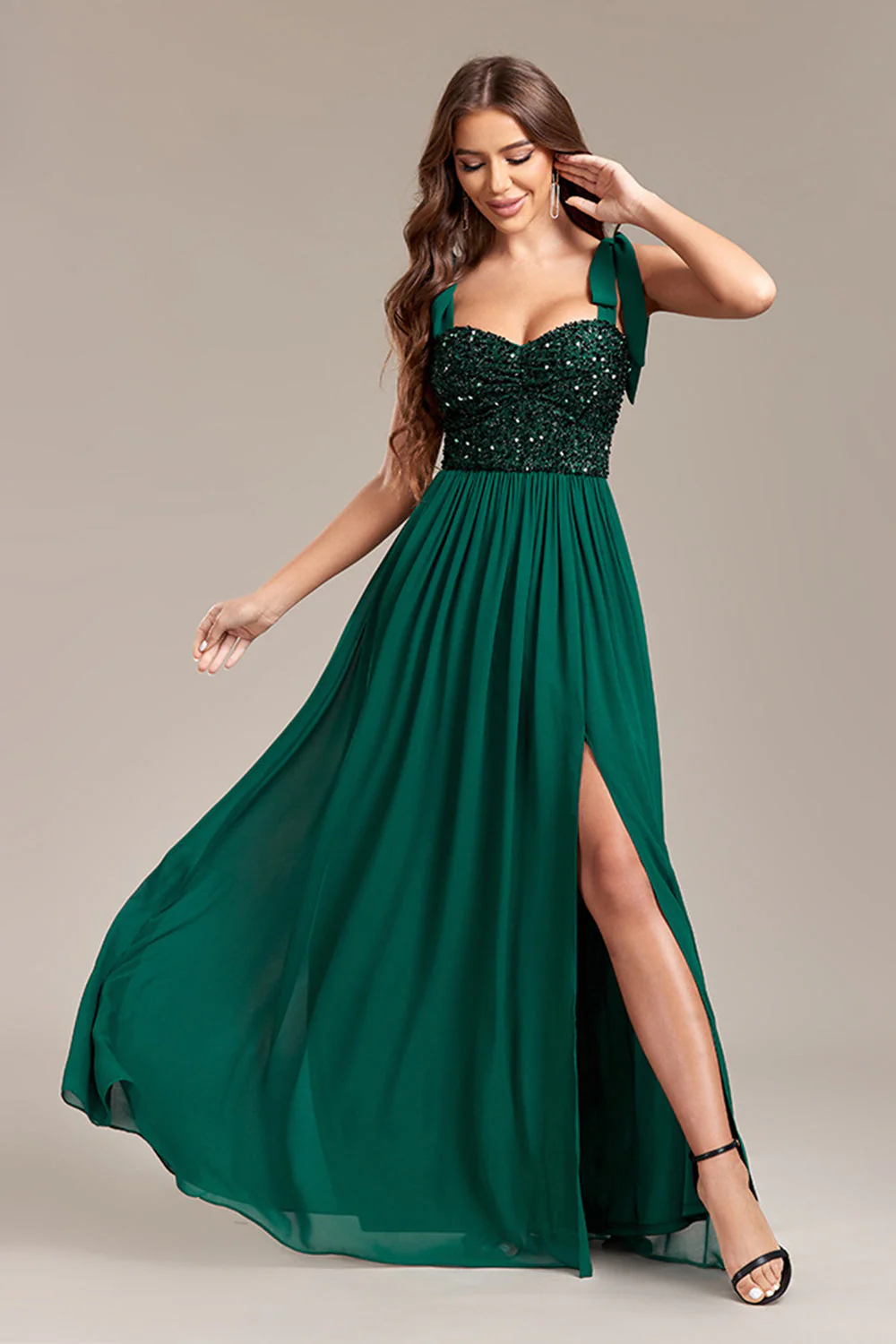 Sparkly Green Sequins Long Prom Dress With Slit - Image 4