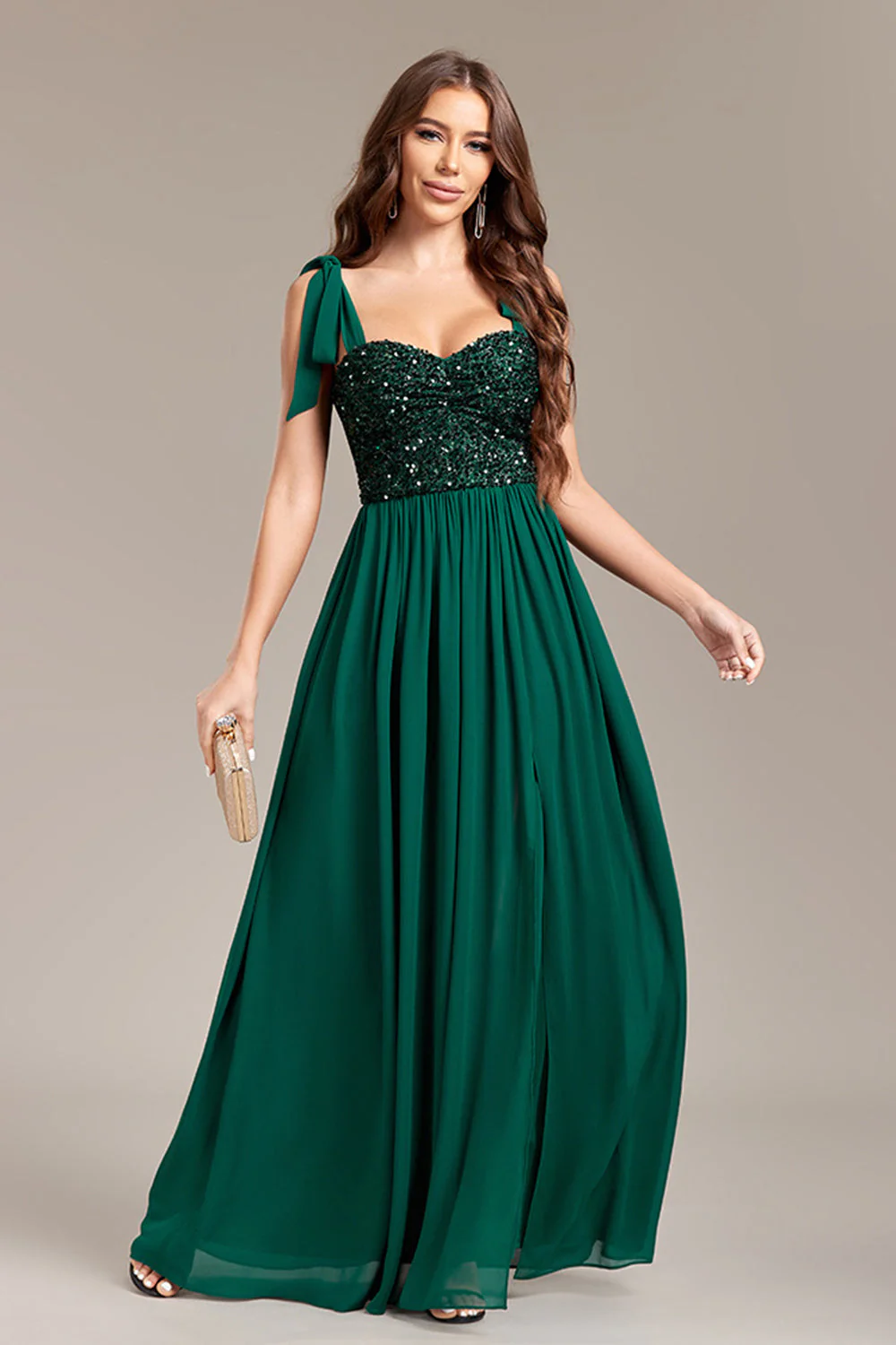 Sparkly Green Sequins Long Prom Dress With Slit - Image 5
