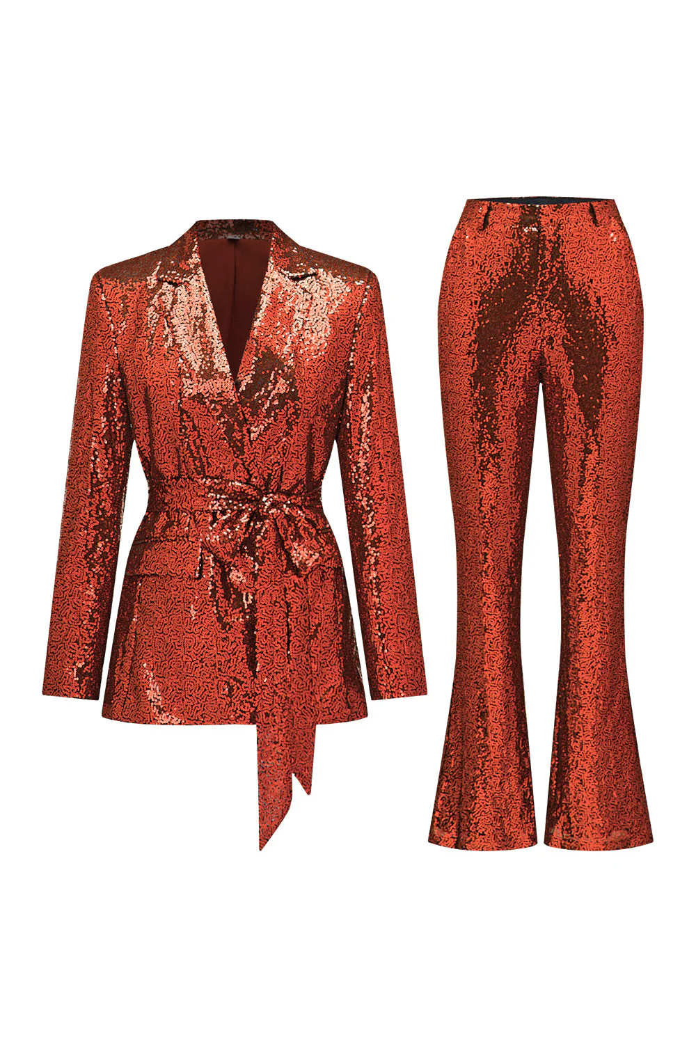 Sparkly Green Sequins Notched Lapel Women Choir Suits with Belt - Image 12