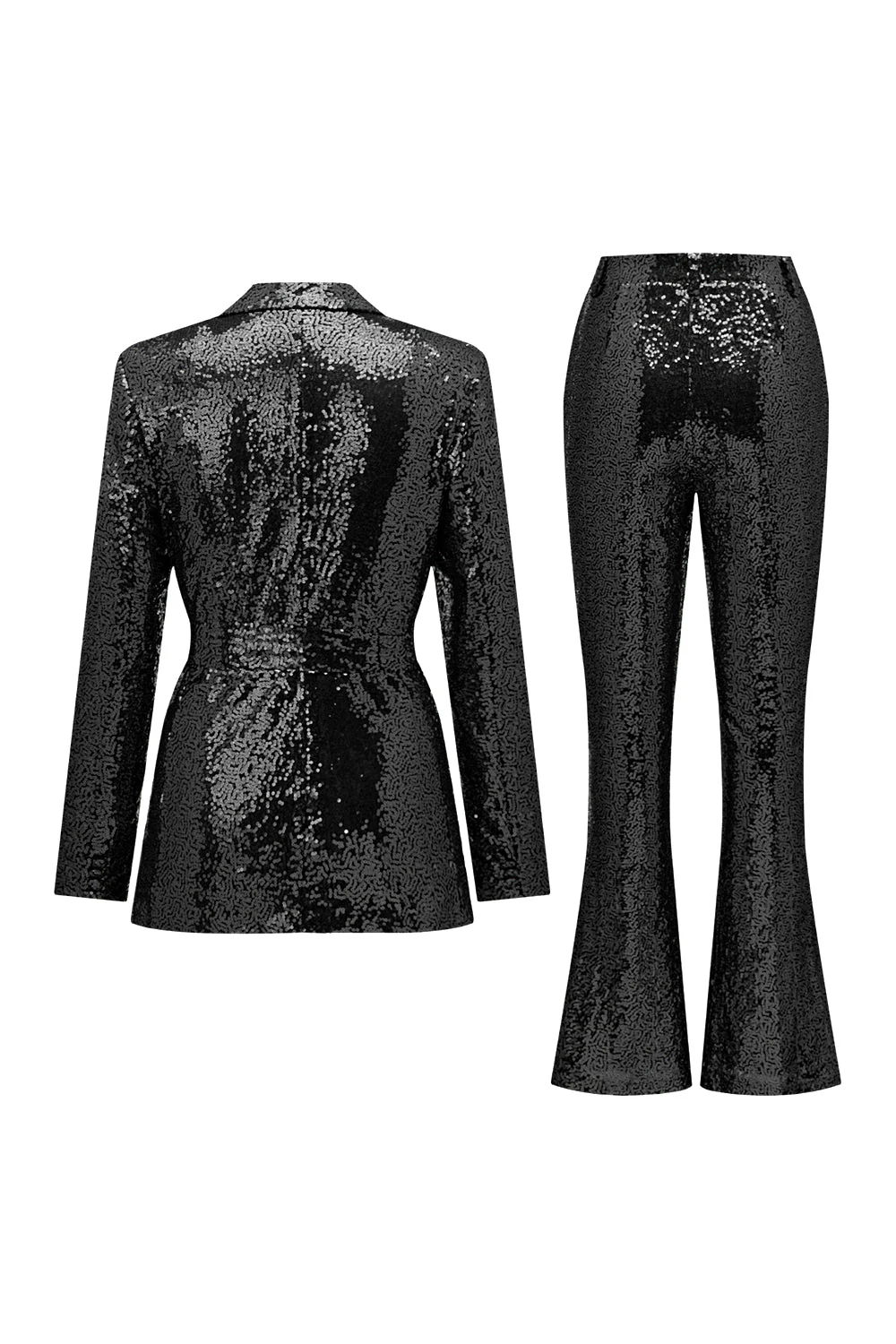 Sparkly Green Sequins Notched Lapel Women Choir Suits with Belt - Image 15