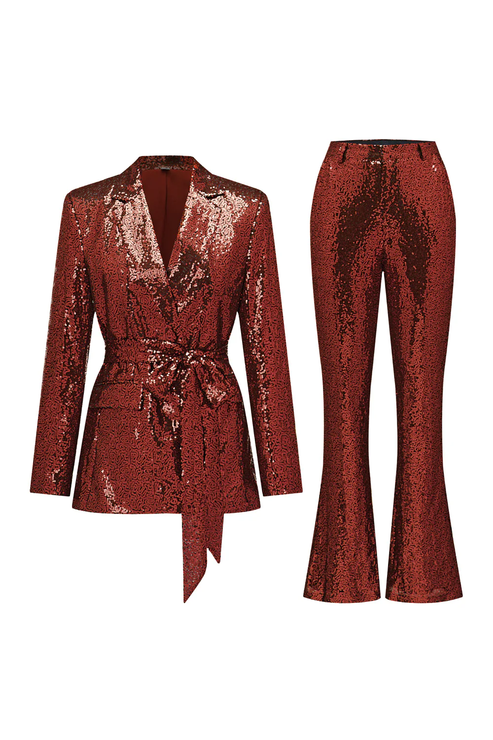 Sparkly Green Sequins Notched Lapel Women Suits with Belt - Image 14