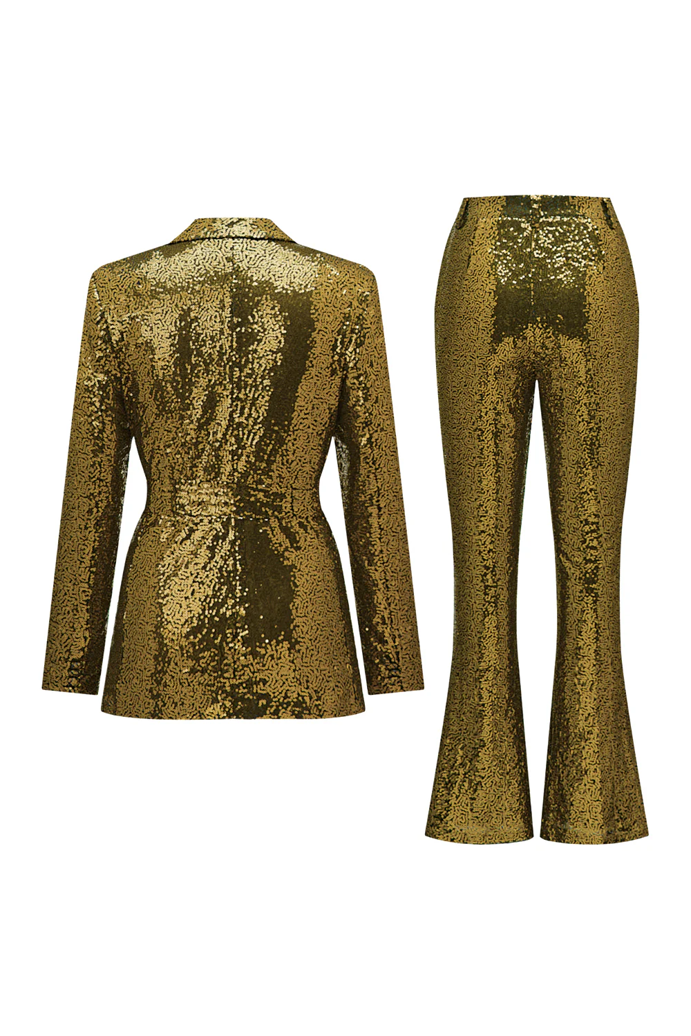 Sparkly Green Sequins Notched Lapel Women Suits with Belt - Image 17