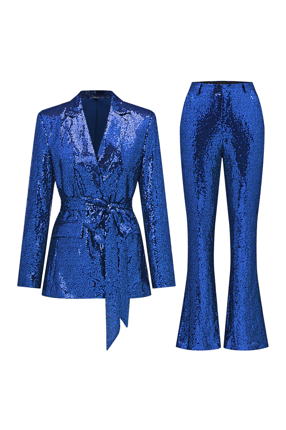 Sparkly Green Sequins Notched Lapel Women Suits with Belt - Image 18