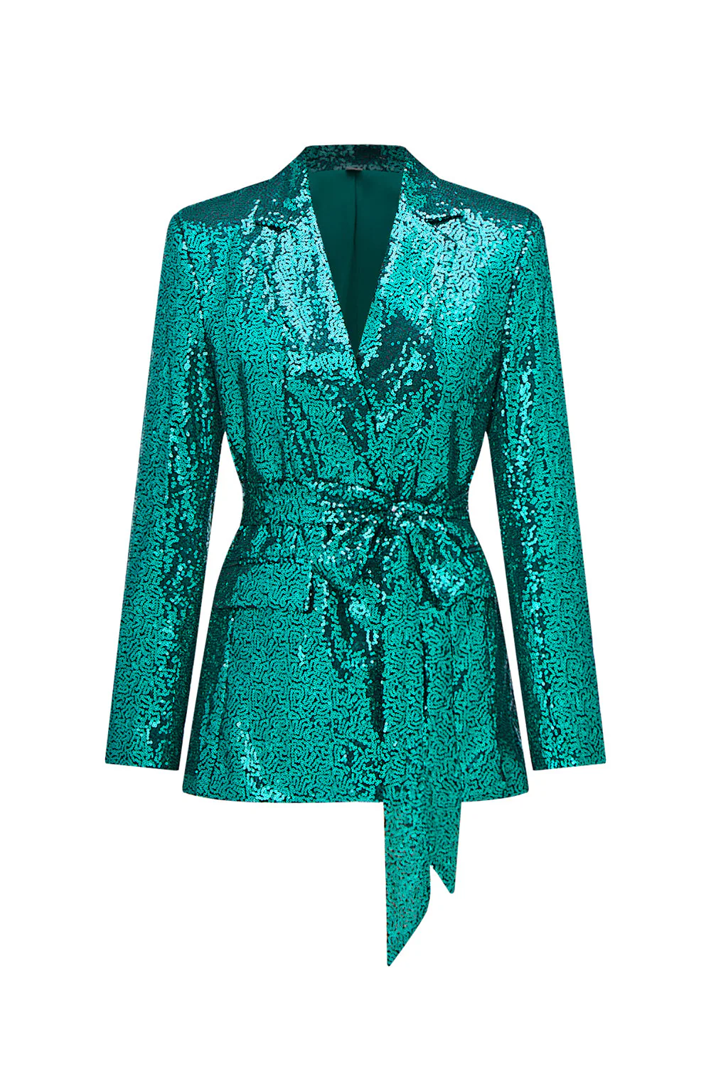 Sparkly Green Sequins Notched Lapel Women Suits with Belt - Image 4