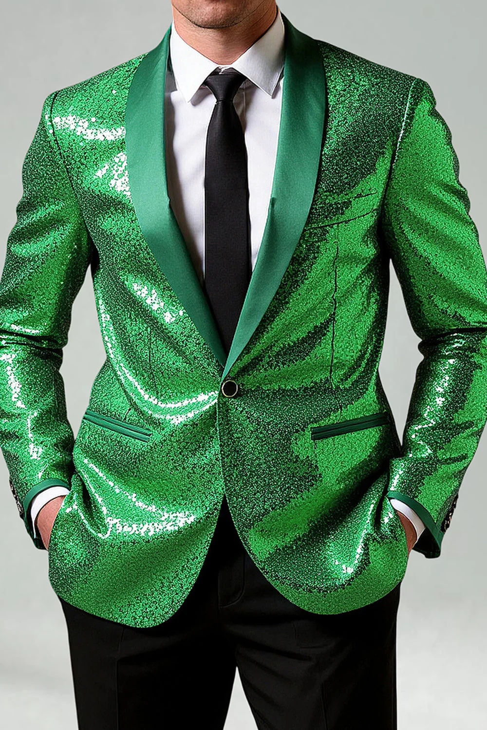 Sparkly Green Shawl Lapel Men's Prom Blazer - Image 3