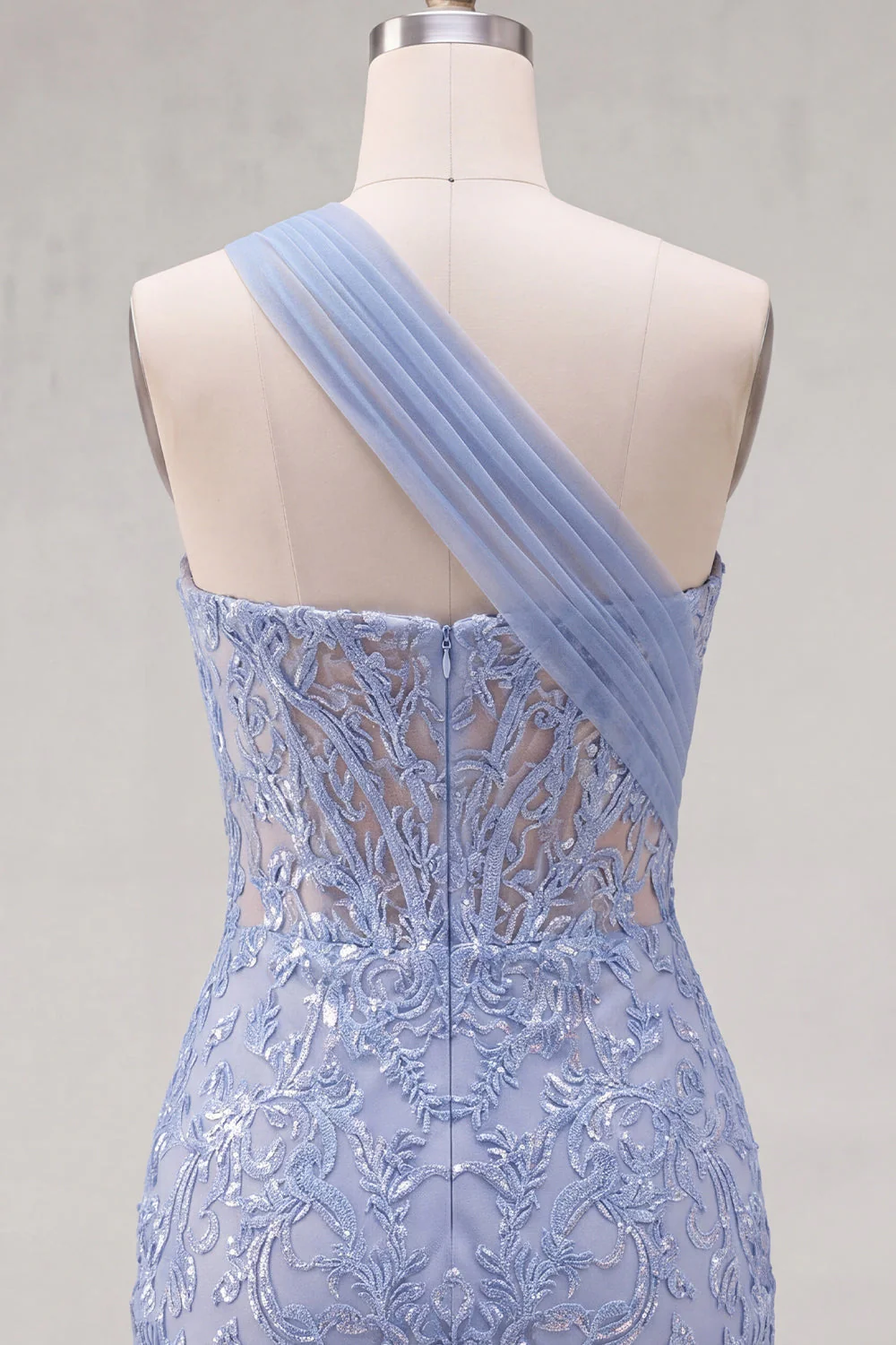 Sparkly Grey Blue Corset One Shoulder Bodycon Cocktail Dress - Image 6