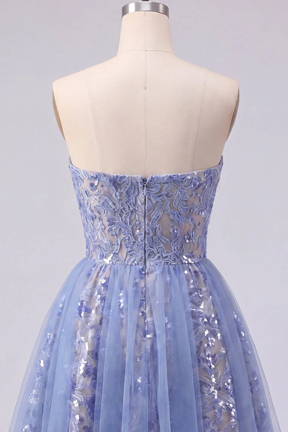Sparkly Grey Blue A Line Strapless Short Cocktail Dress with Sequins - Image 6