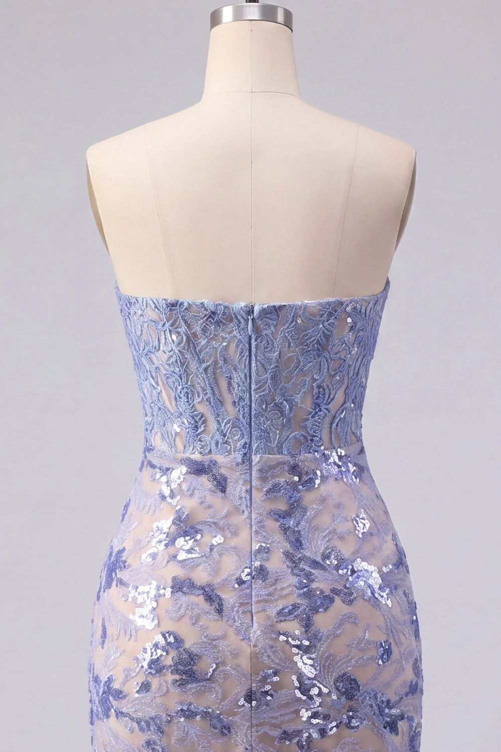 Strapless Grey Blue Basque Waist Corset Bodycon Short Cocktail Dress with Sequins - Image 6