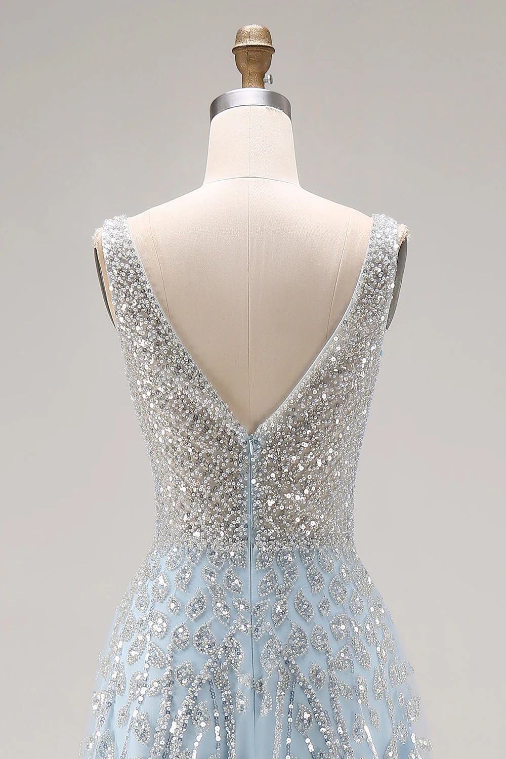 Sparkly Light Blue A-Line Beaded Long Prom Dress with Sequins - Image 5