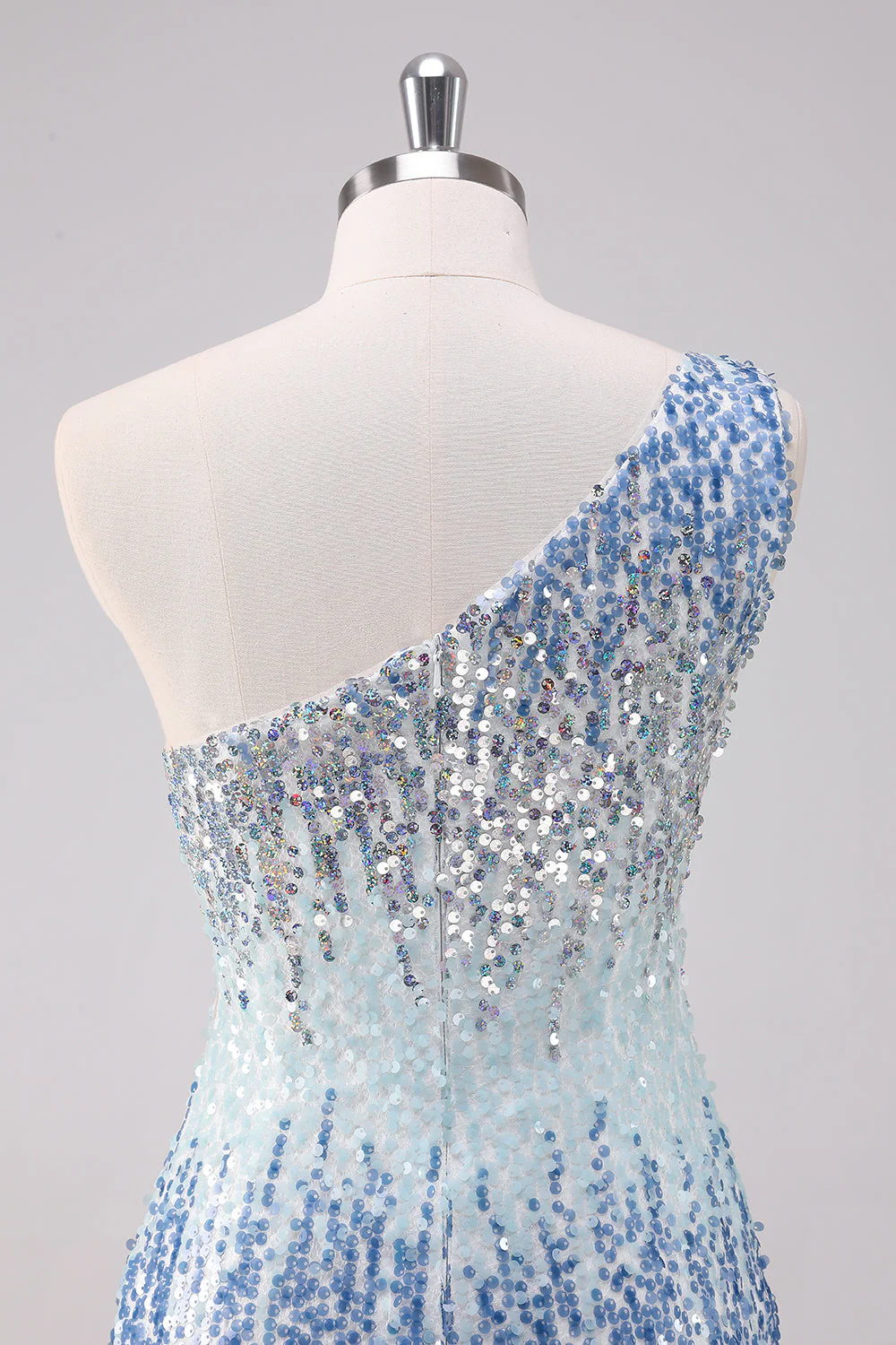 Sparkly Light Blue One Shoulder Sequins Bodycon Short Graduation Dress - Image 5