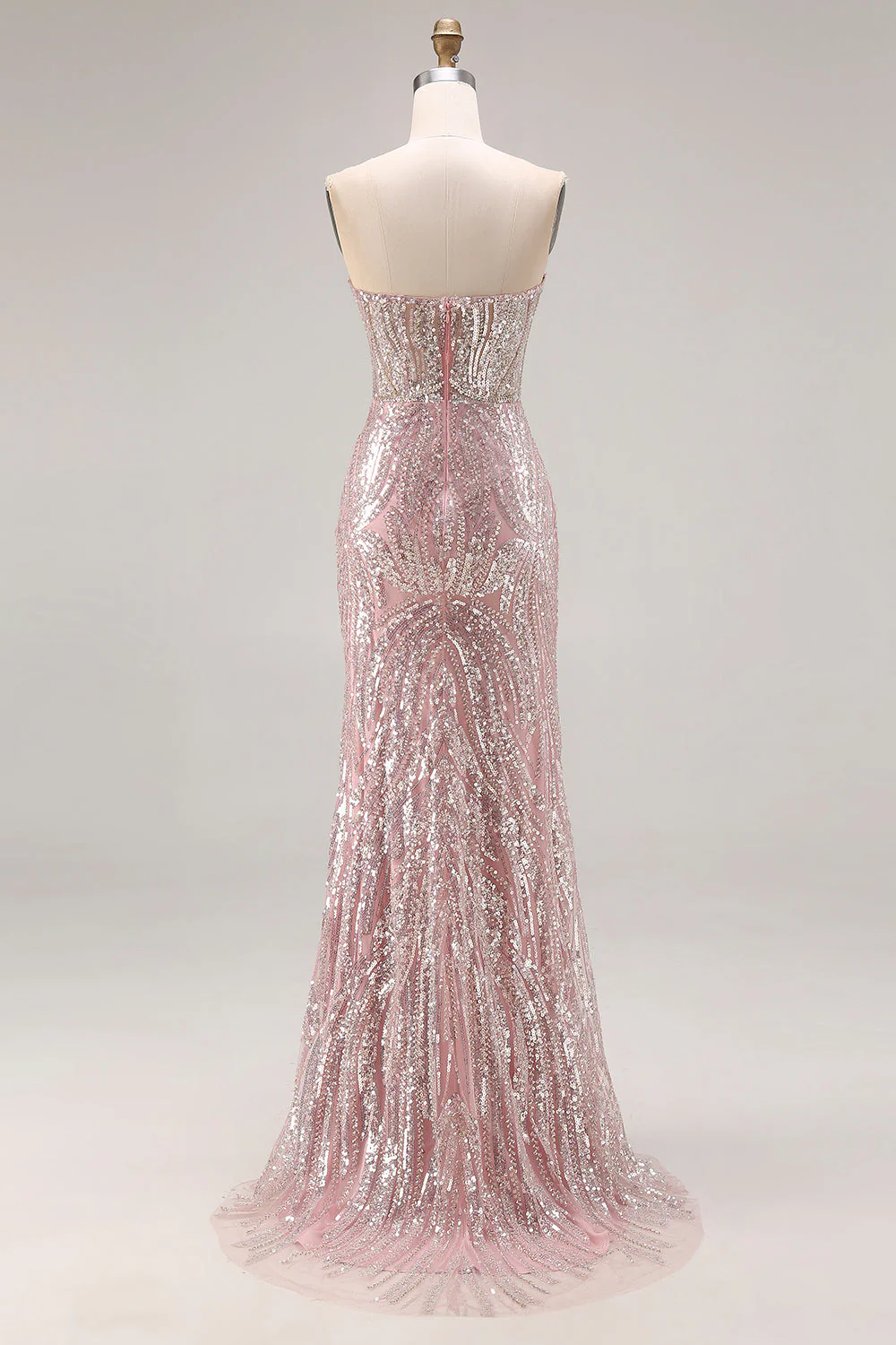 Sparkly Light Pink Strapless Sheath Long Prom Dress with Sequins - Image 2