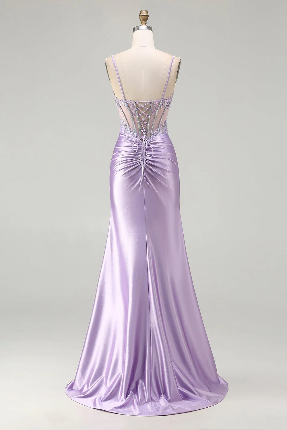 Sparkly Light Purple Mermaid Seuqin Ruched Long Prom Dress with Slit - Image 2