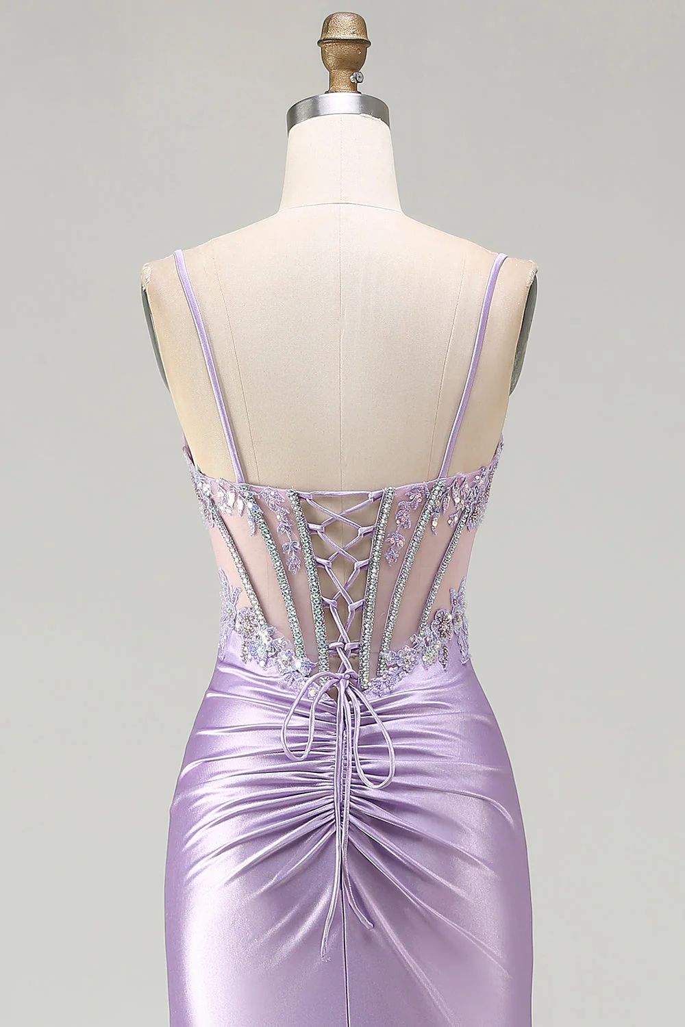 Sparkly Light Purple Mermaid Seuqin Ruched Long Prom Dress with Slit - Image 5