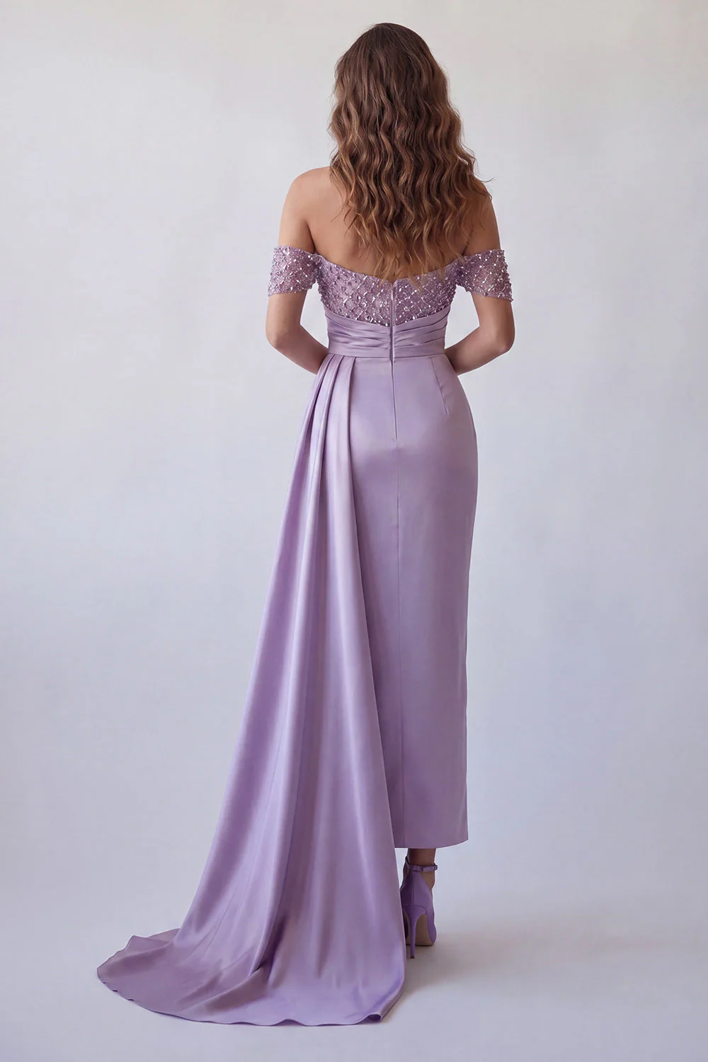 Light Purple Off The Shoulder Sheath Maxi Dress - Image 2