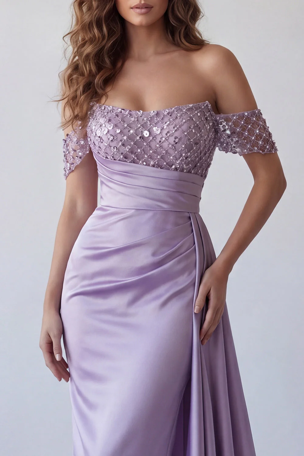Light Purple Off The Shoulder Sheath Maxi Dress - Image 3