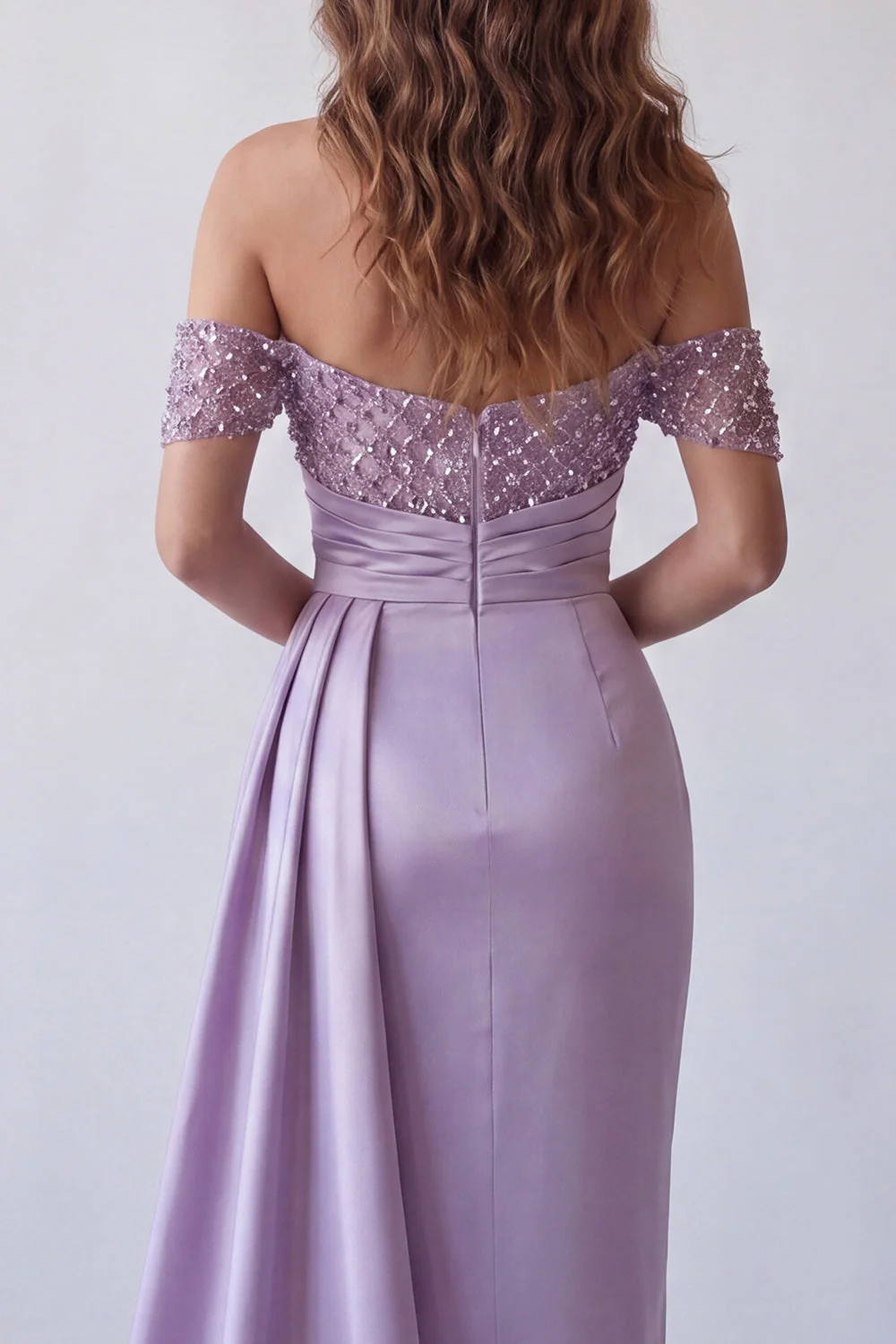 Light Purple Off The Shoulder Sheath Maxi Dress - Image 4