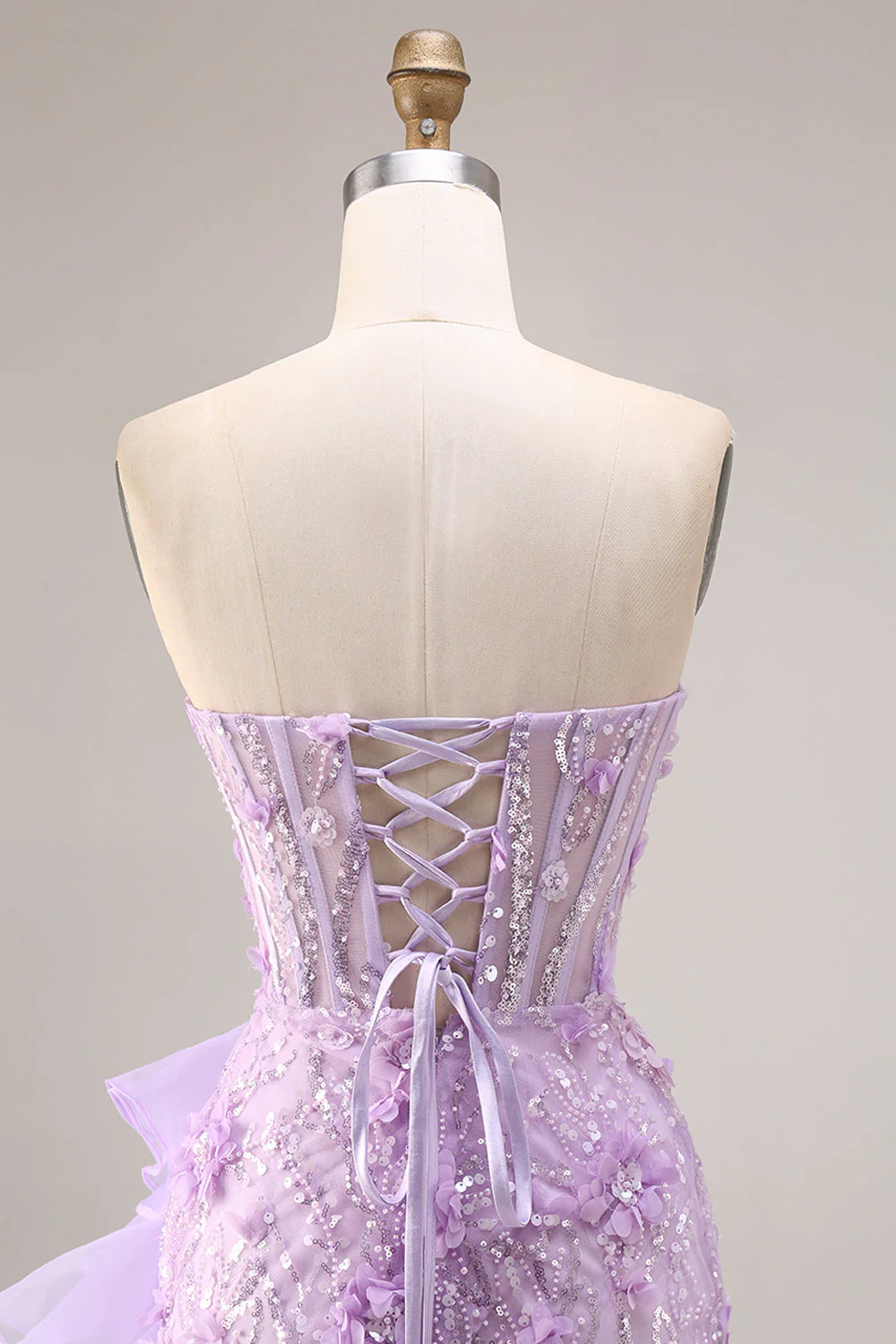 Sparkly Lilac Sweetheart Ruffled Sheath Side Slit Long Prom Dress with 3D Flowers - Image 7