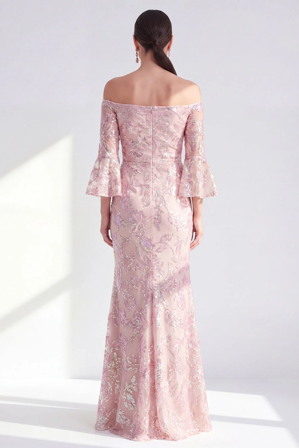 Blush Off the Shoulder Mermaid Long Mother Of the Bride Dress with Sequins - Image 2