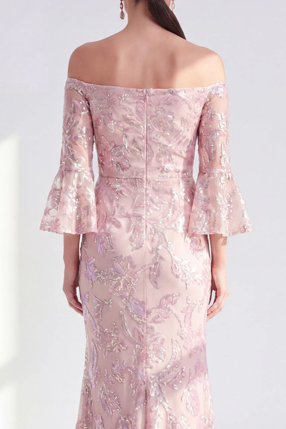 Blush Off the Shoulder Mermaid Long Mother Of the Bride Dress with Sequins - Image 4