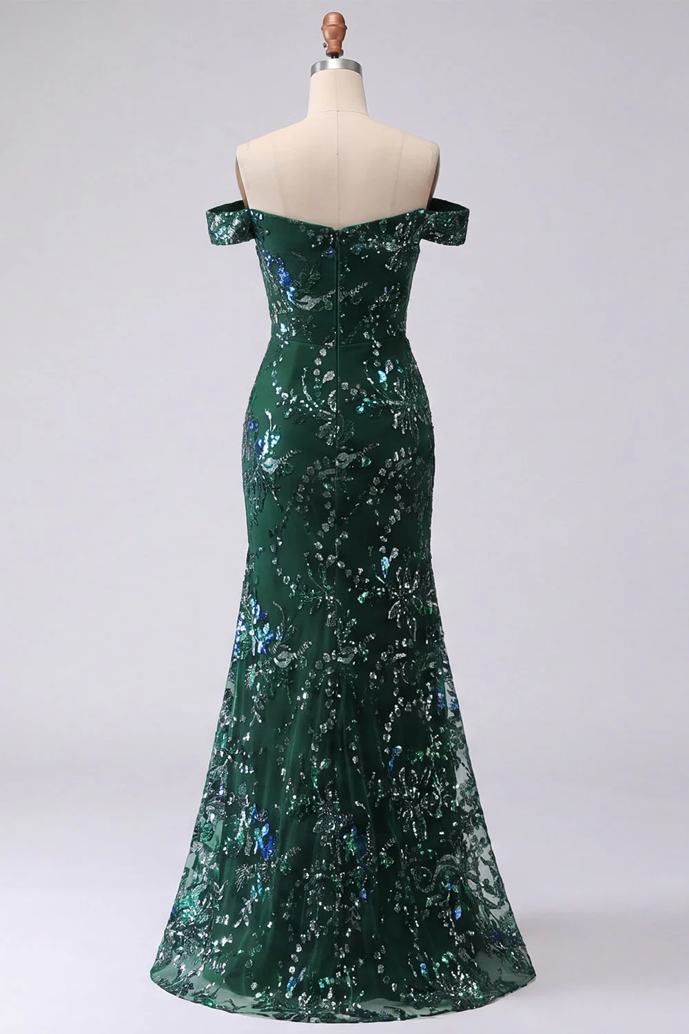 Sparkly Dark Green Mermaid Off the Shoulder Sequin Long Prom Dress with Slit - Image 2