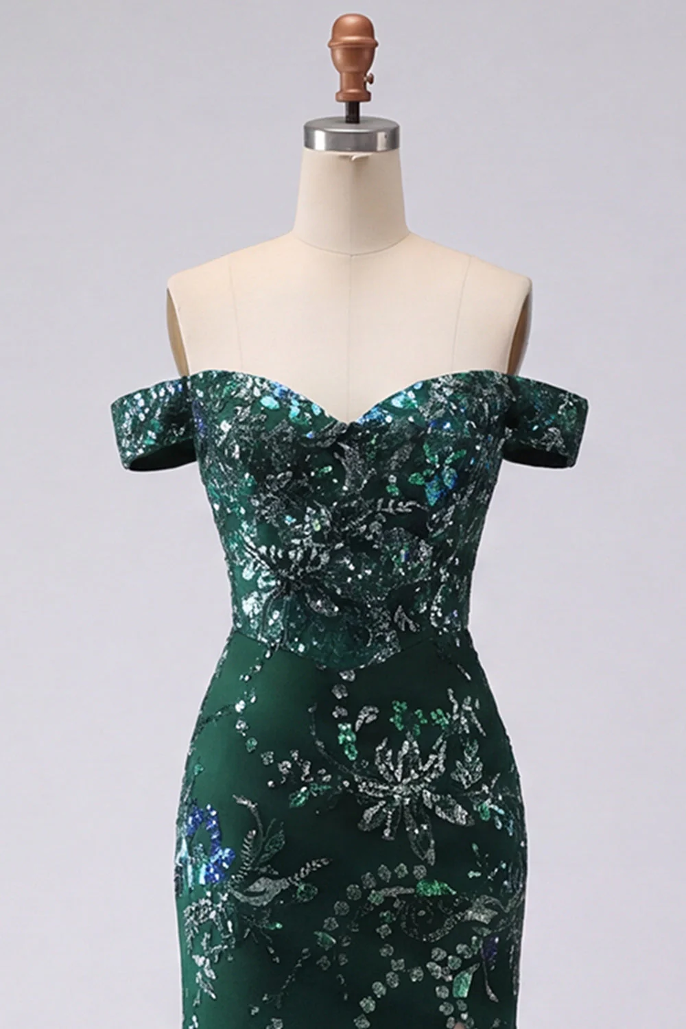 Sparkly Dark Green Mermaid Off the Shoulder Sequin Long Prom Dress with Slit - Image 3