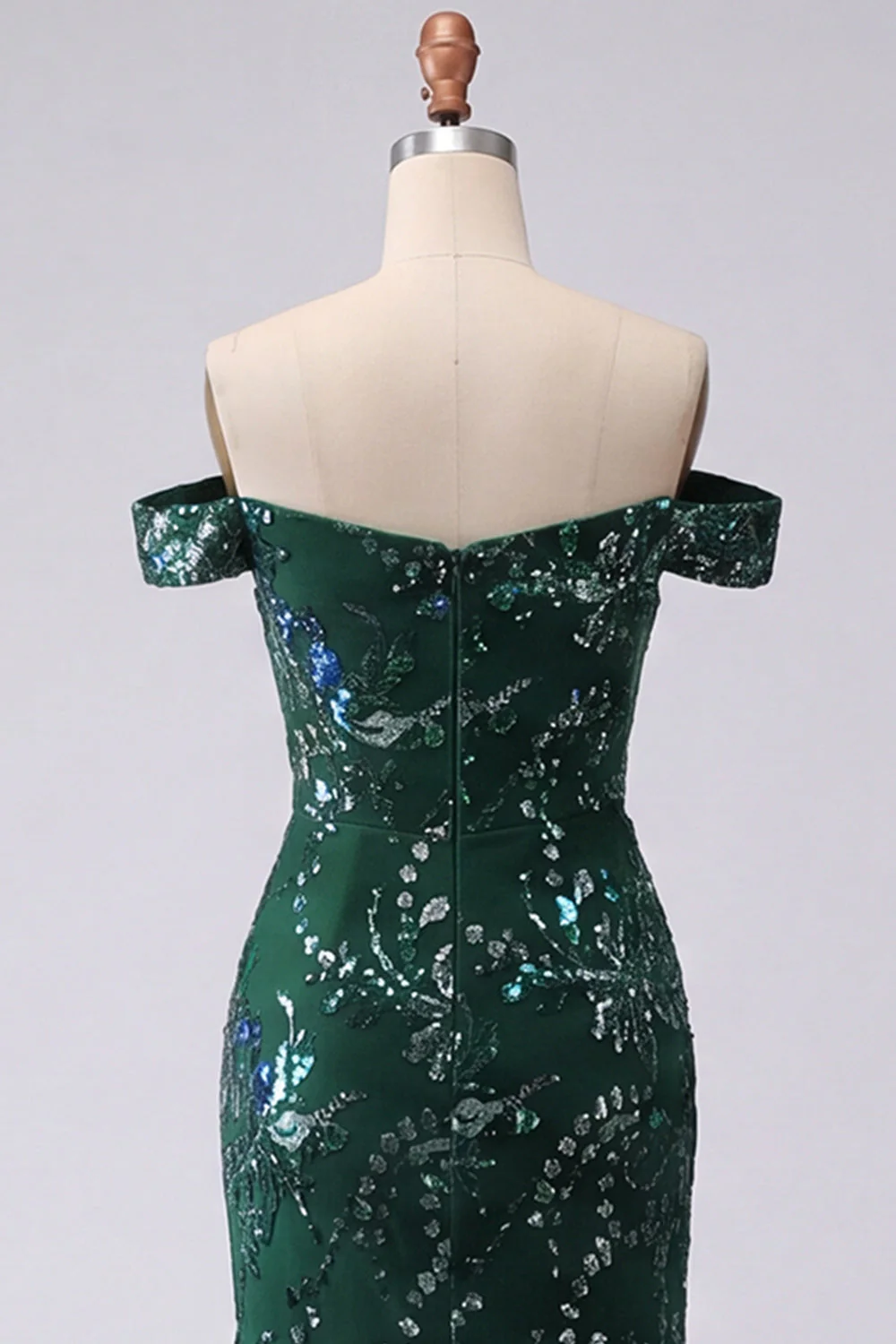 Sparkly Dark Green Mermaid Off the Shoulder Sequin Long Prom Dress with Slit - Image 4