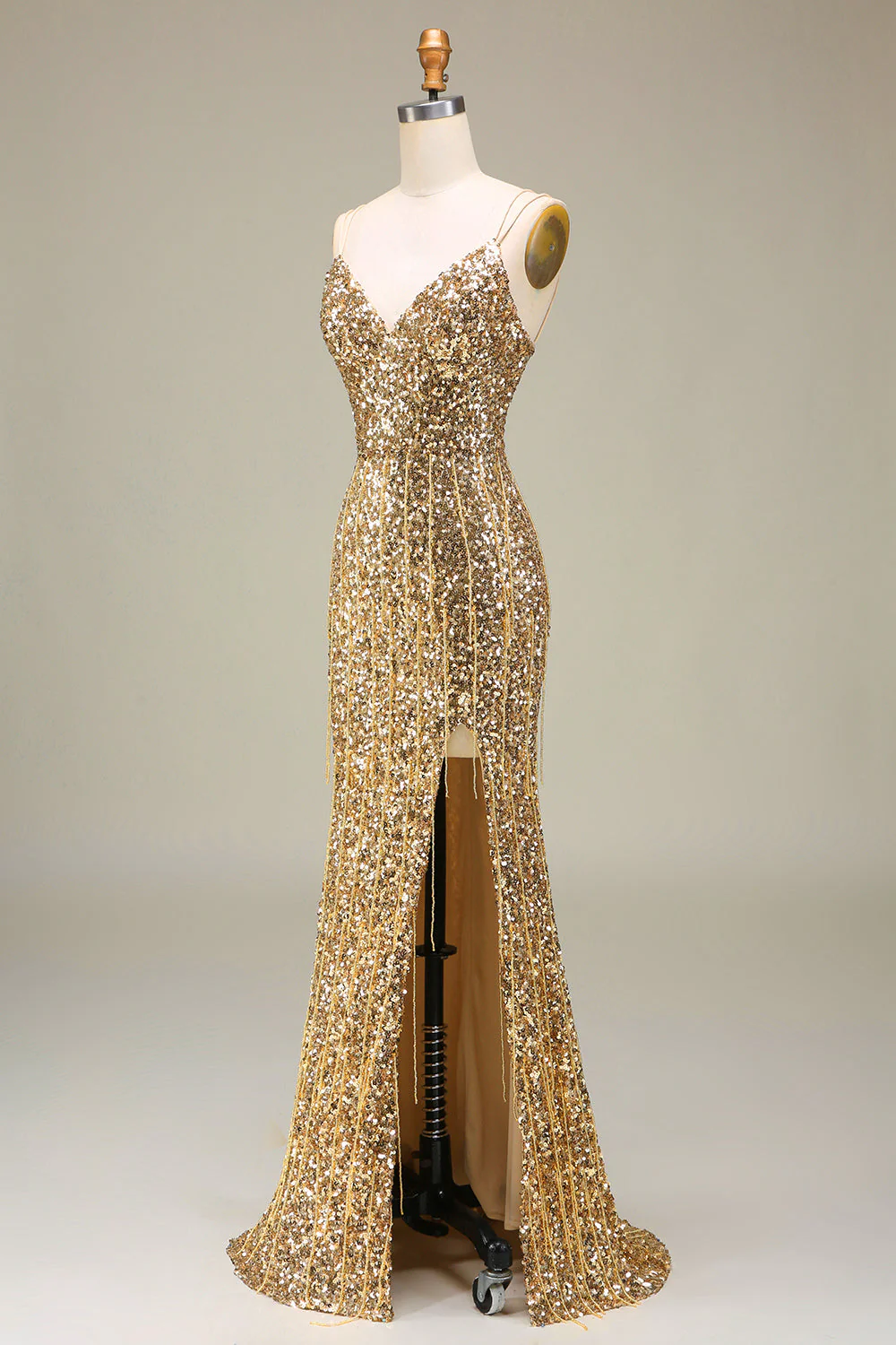 Sparkly Mermaid Golden Long Prom Dress with Slit - Image 4