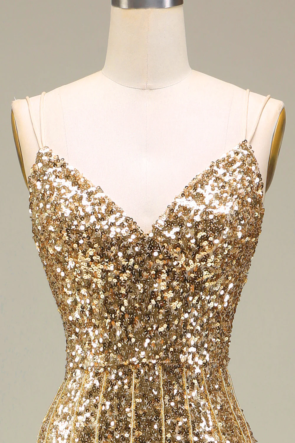Sparkly Mermaid Golden Long Prom Dress with Slit - Image 5