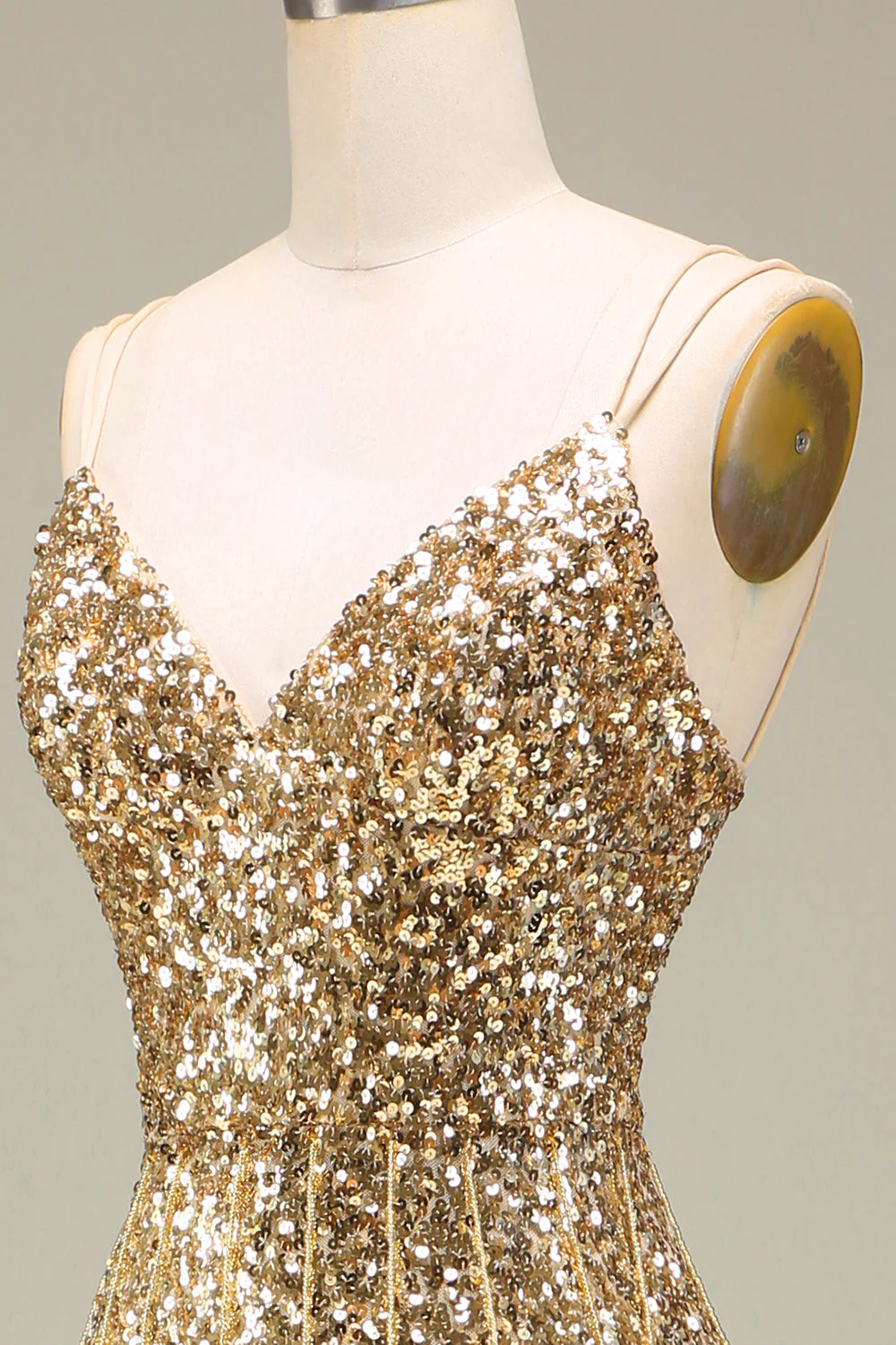 Sparkly Mermaid Golden Long Prom Dress with Slit - Image 7