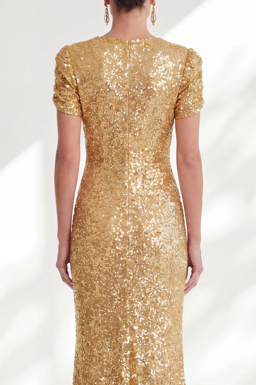 Sparkly Golden Mermaid Short Sleeves Sequin Long Mother Of the Bride Dress - Image 5