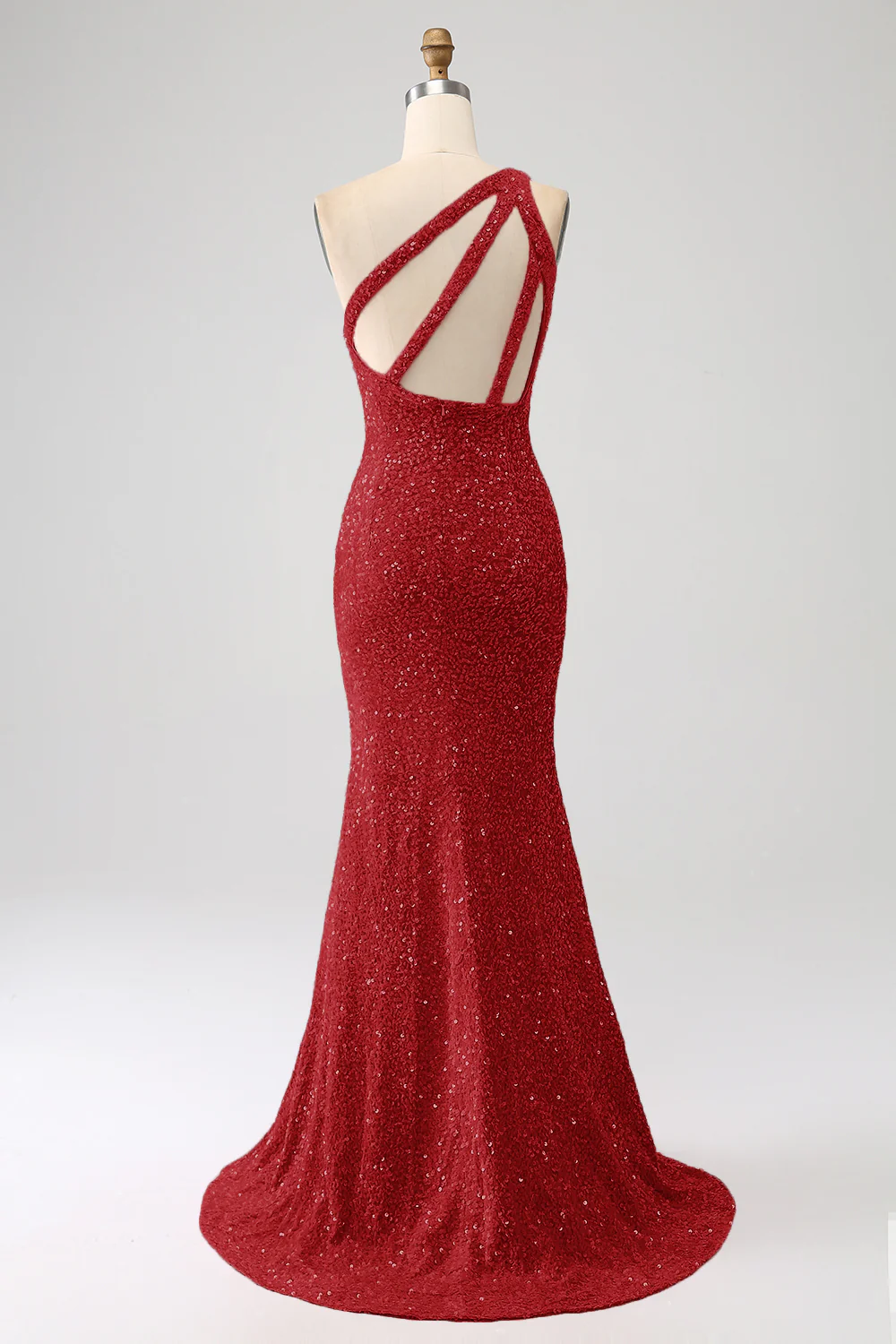 Sparkly Mermaid One Shoulder Fuchsia Sequins Long Prom Dress with Slit - Image 10