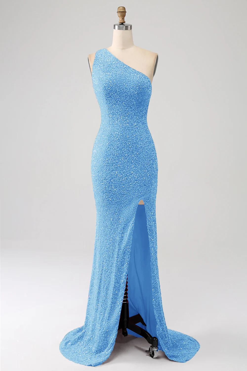 Sparkly Mermaid One Shoulder Fuchsia Sequins Long Prom Dress with Slit - Image 11