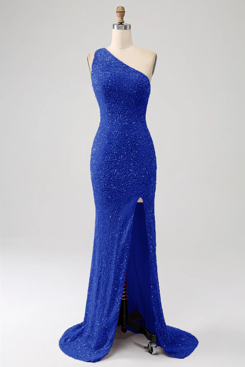 Sparkly Mermaid One Shoulder Fuchsia Sequins Long Prom Dress with Slit - Image 13