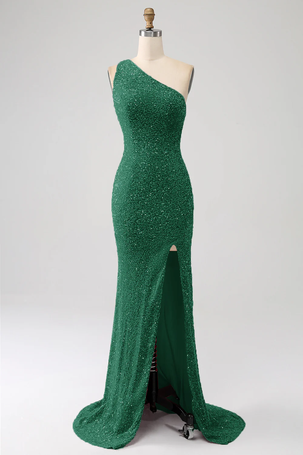 Sparkly Mermaid One Shoulder Fuchsia Sequins Long Prom Dress with Slit - Image 15