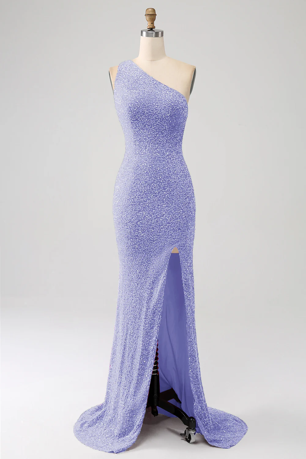 Sparkly Mermaid One Shoulder Fuchsia Sequins Long Prom Dress with Slit - Image 19