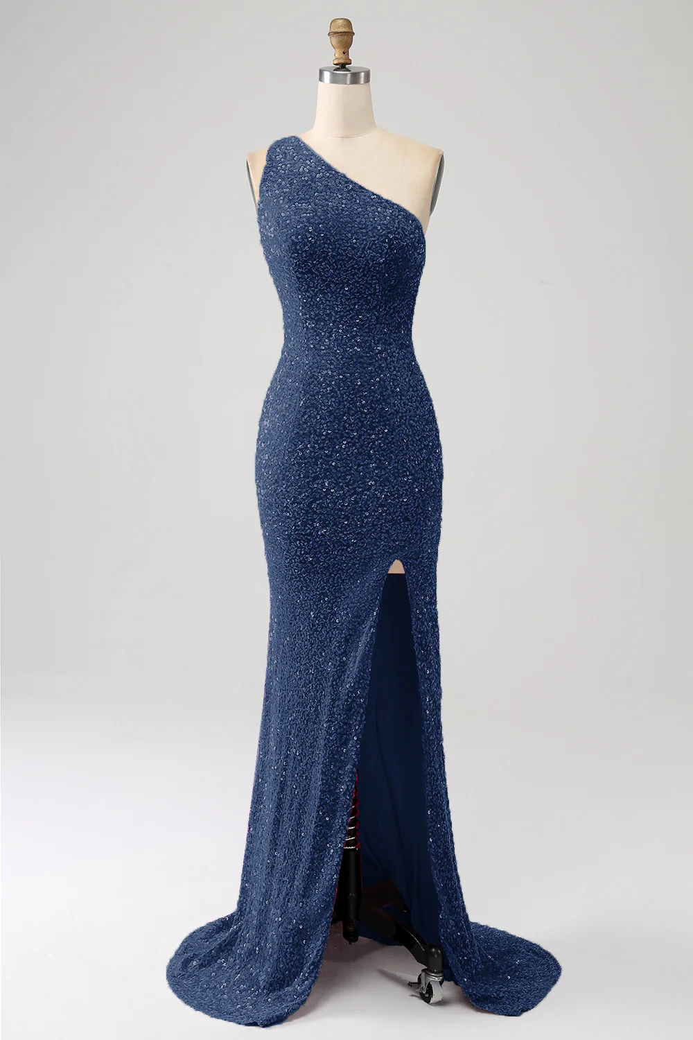 Sparkly Mermaid One Shoulder Fuchsia Sequins Long Prom Dress with Slit - Image 21