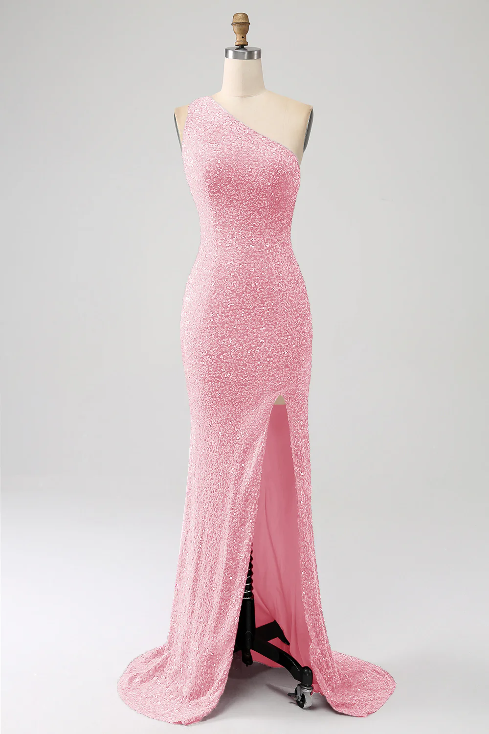 Sparkly Mermaid One Shoulder Fuchsia Sequins Long Prom Dress with Slit - Image 25