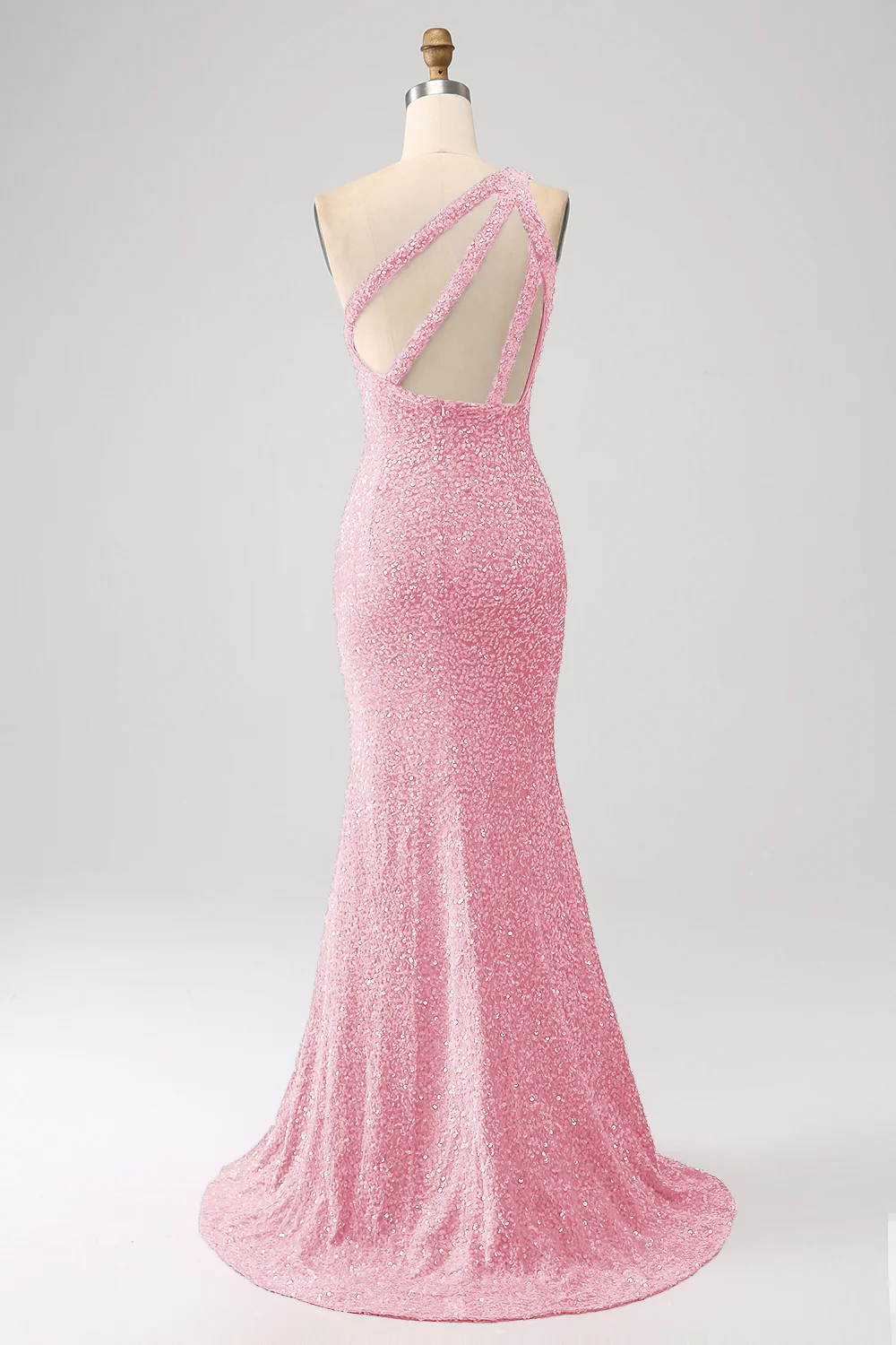 Sparkly Mermaid One Shoulder Fuchsia Sequins Long Prom Dress with Slit - Image 26