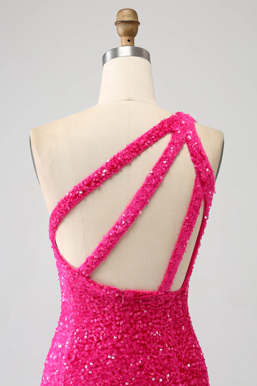 Sparkly Mermaid One Shoulder Fuchsia Sequins Long Prom Dress with Slit - Image 5