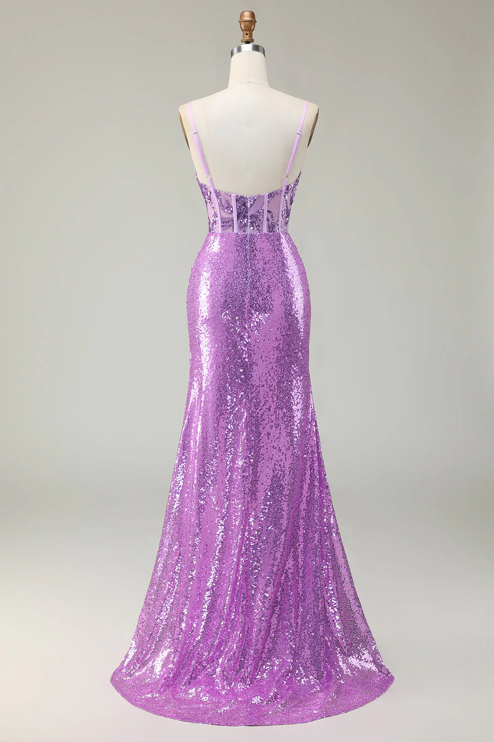 Sparkly Mermaid Purple Corset Appliqued Prom Dress With Slit - Image 2