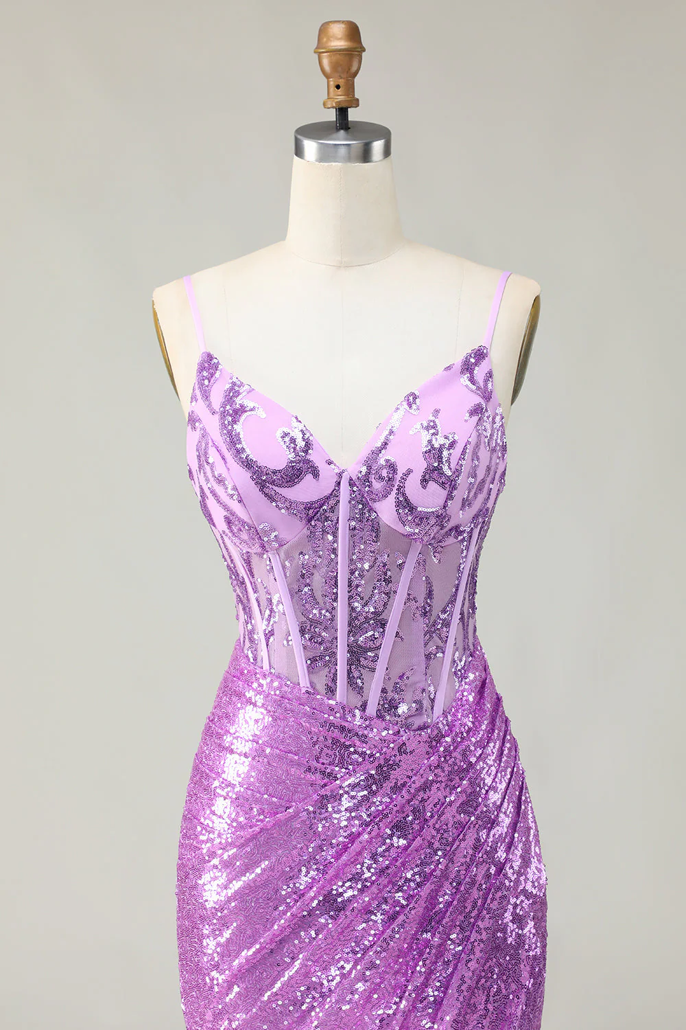Sparkly Mermaid Purple Corset Appliqued Prom Dress With Slit - Image 4