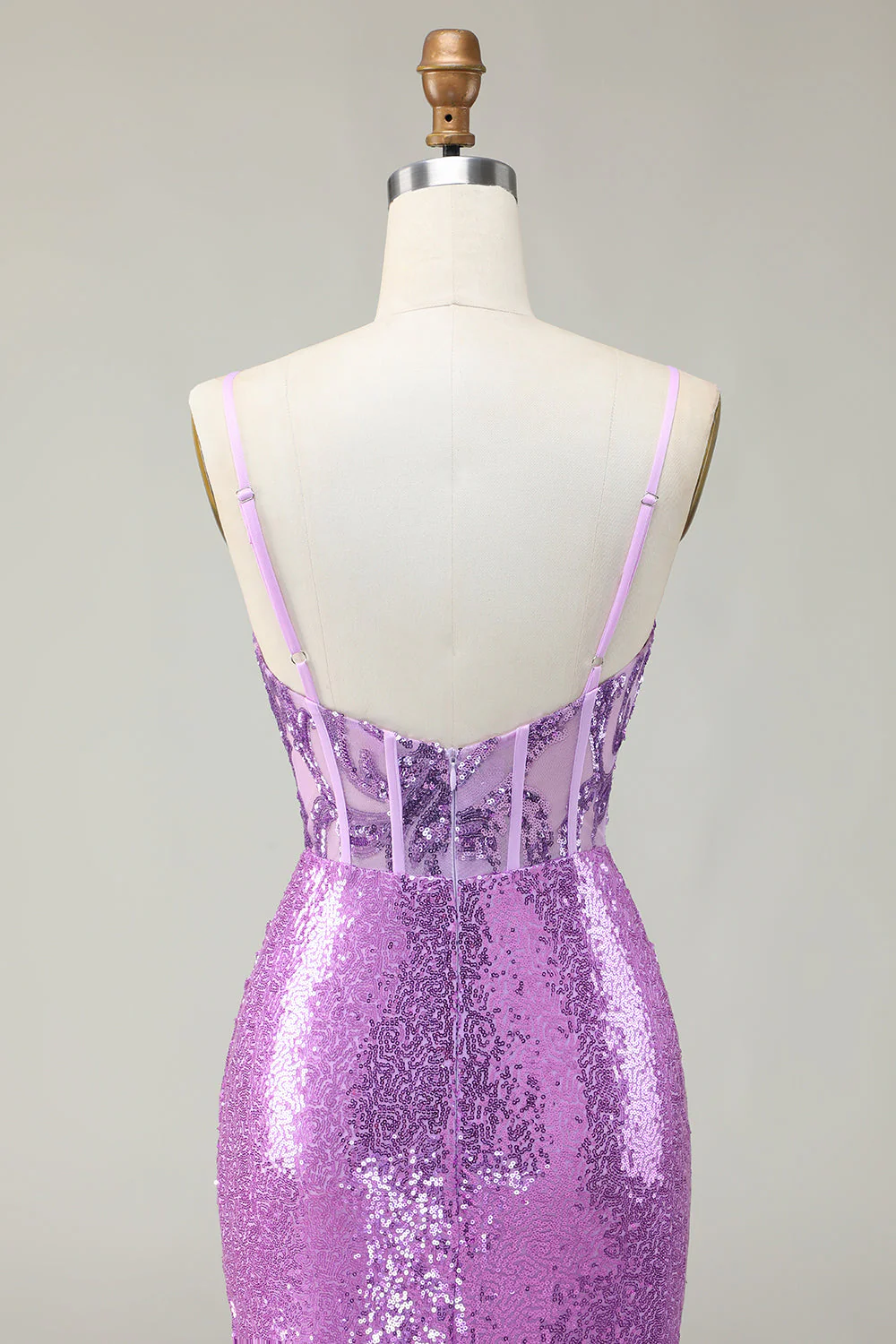 Sparkly Mermaid Purple Corset Appliqued Prom Dress With Slit - Image 5