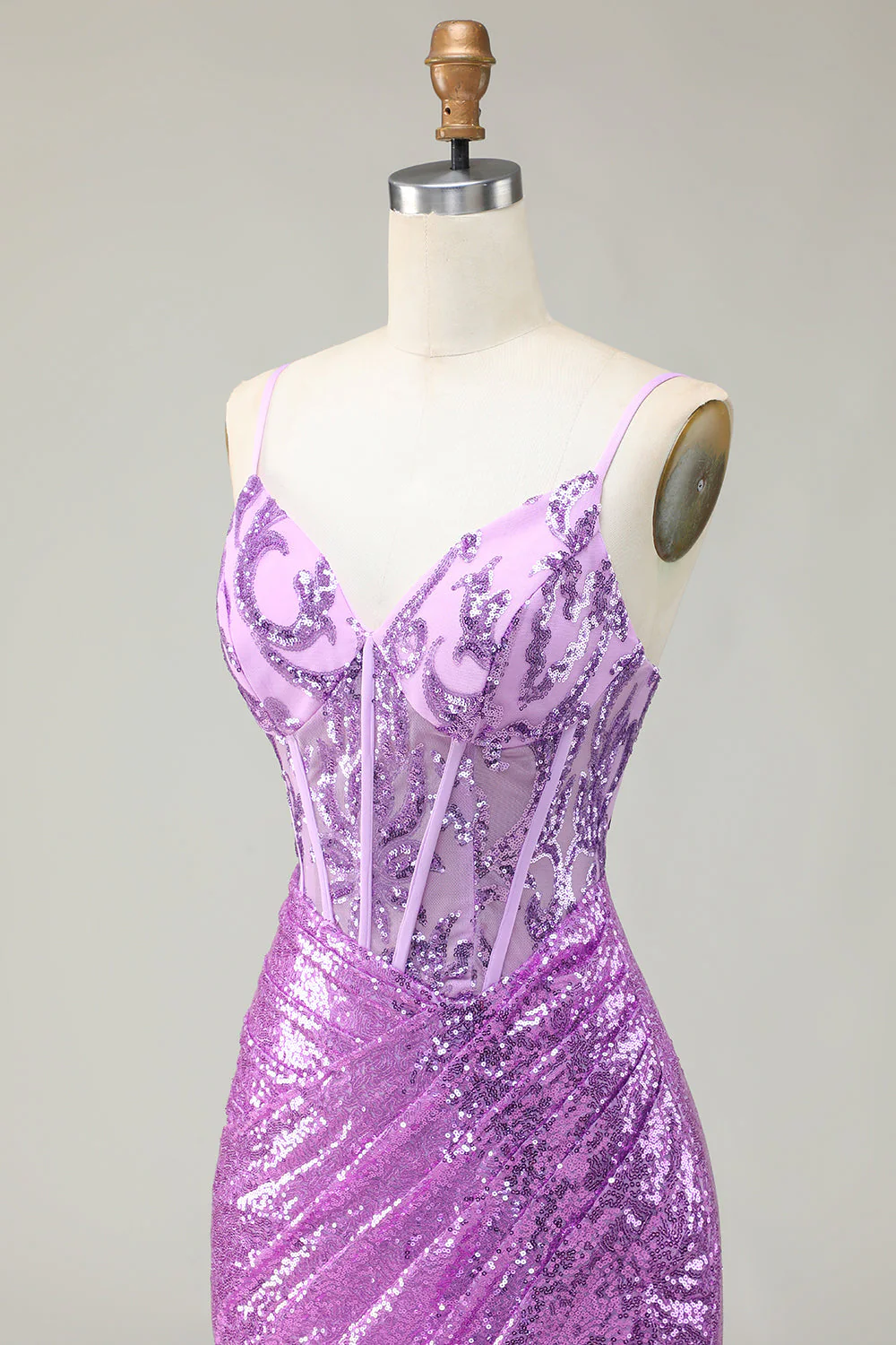 Sparkly Mermaid Purple Corset Appliqued Prom Dress With Slit - Image 6