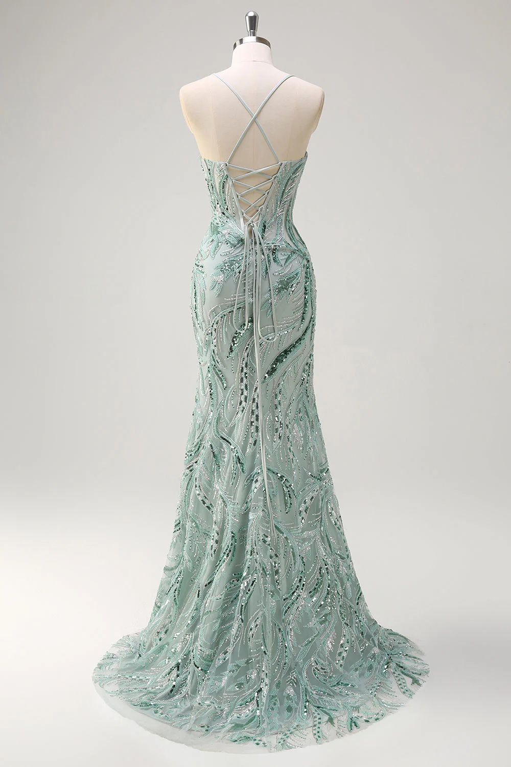 Sparkly Mermaid Twilight Sequins Lace Up Back Long Plus Size Prom Dress with Slit - Image 10