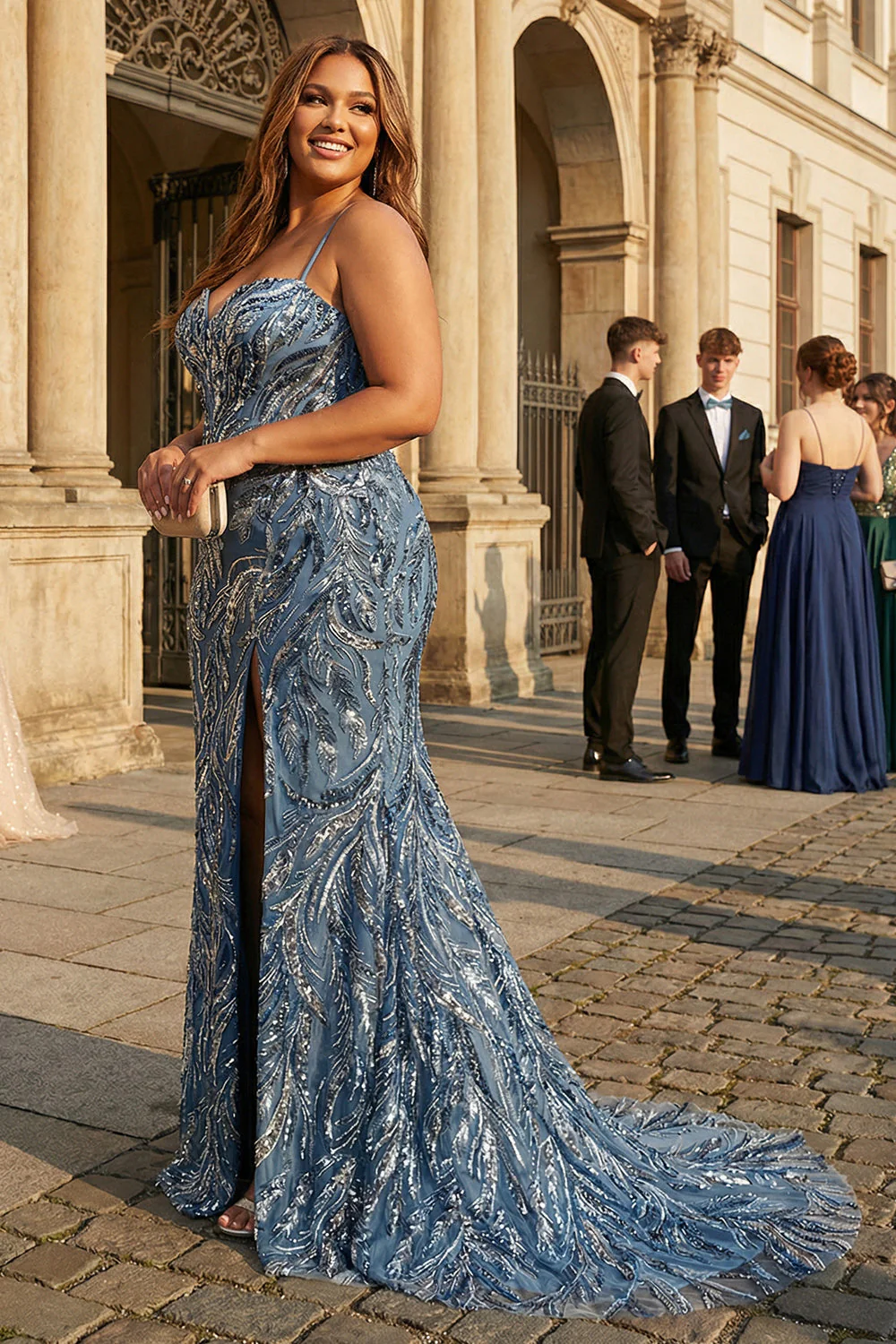 Sparkly Mermaid Twilight Sequins Lace Up Back Long Plus Size Prom Dress with Slit - Image 3