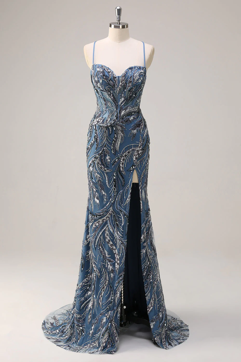 Sparkly Mermaid Twilight Sequins Lace Up Back Long Plus Size Prom Dress with Slit - Image 6