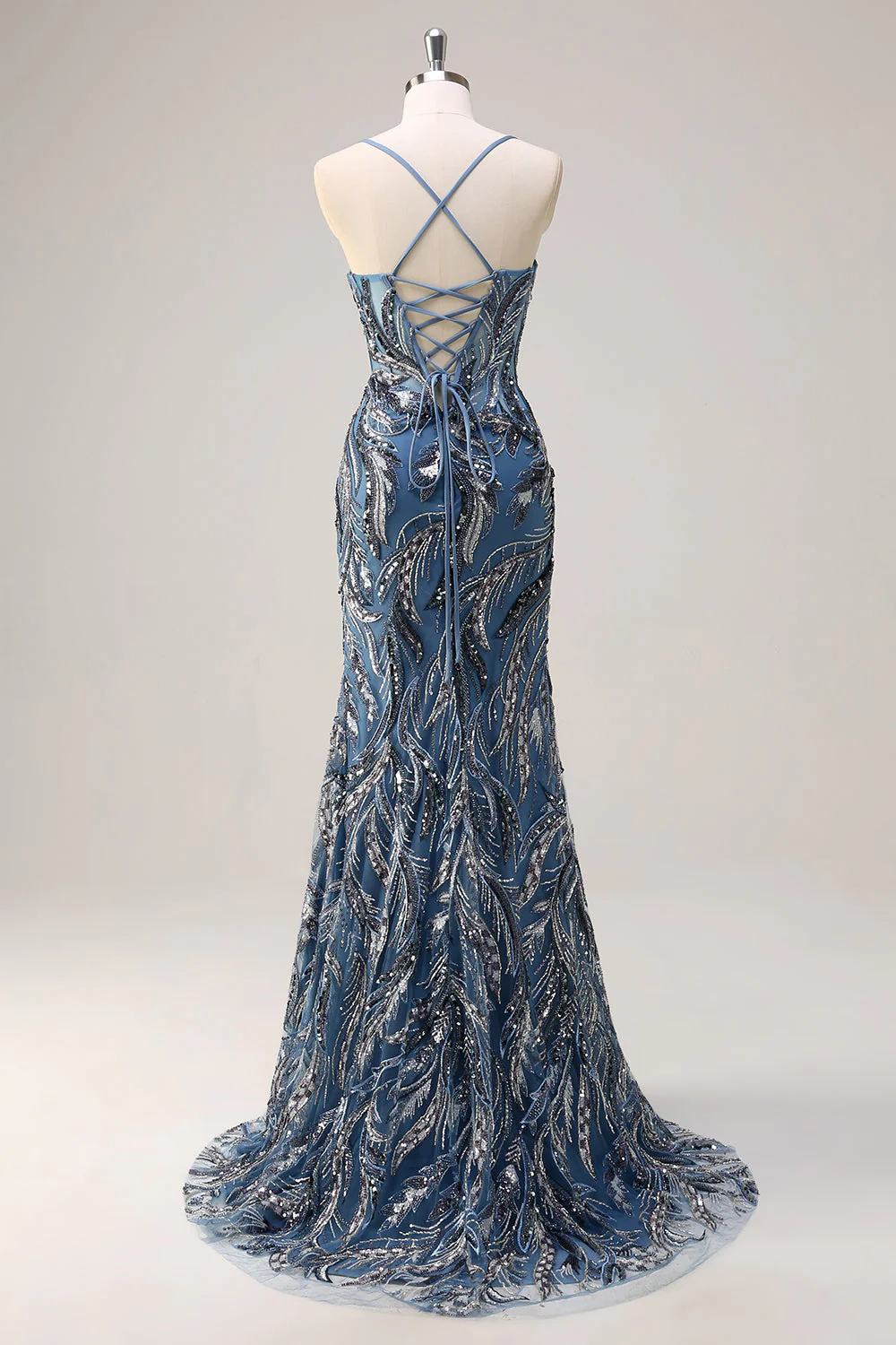 Sparkly Mermaid Twilight Sequins Lace Up Back Long Plus Size Prom Dress with Slit - Image 7