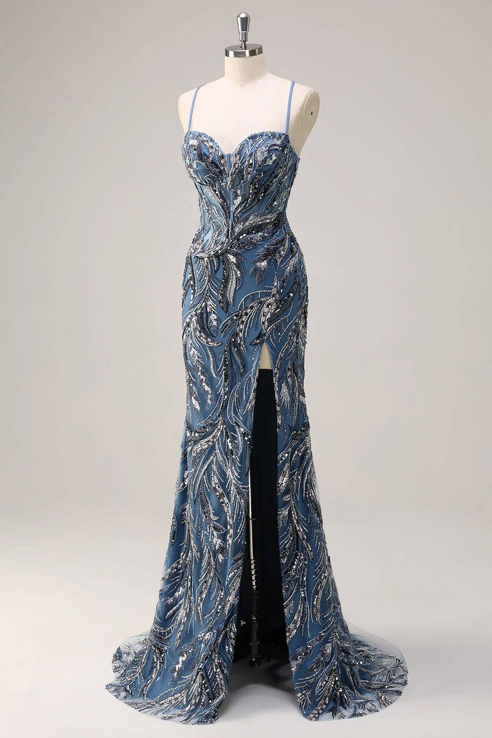 Sparkly Mermaid Twilight Sequins Lace Up Back Long Plus Size Prom Dress with Slit - Image 8