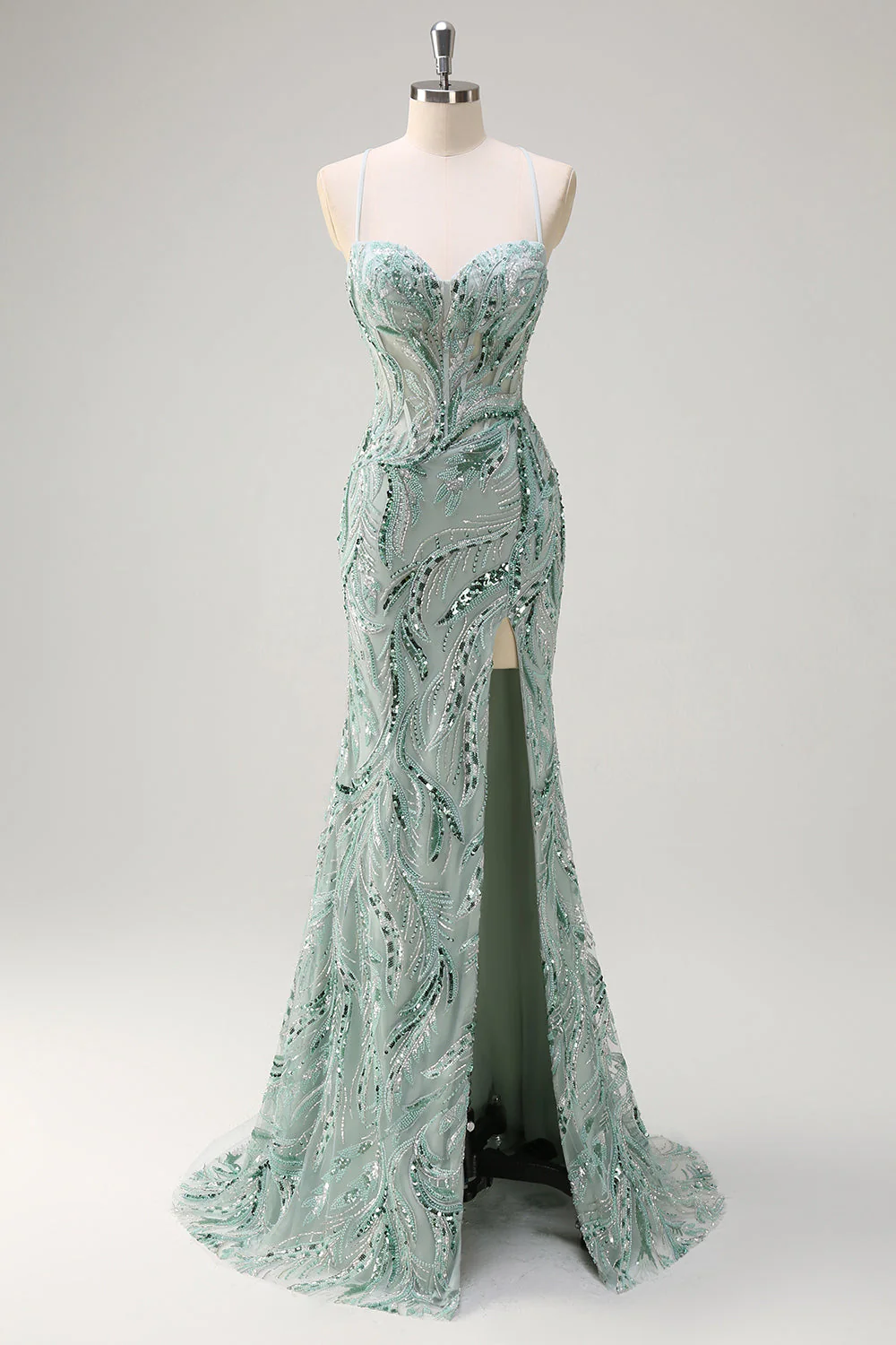 Sparkly Mermaid Twilight Sequins Lace Up Back Long Plus Size Prom Dress with Slit - Image 9